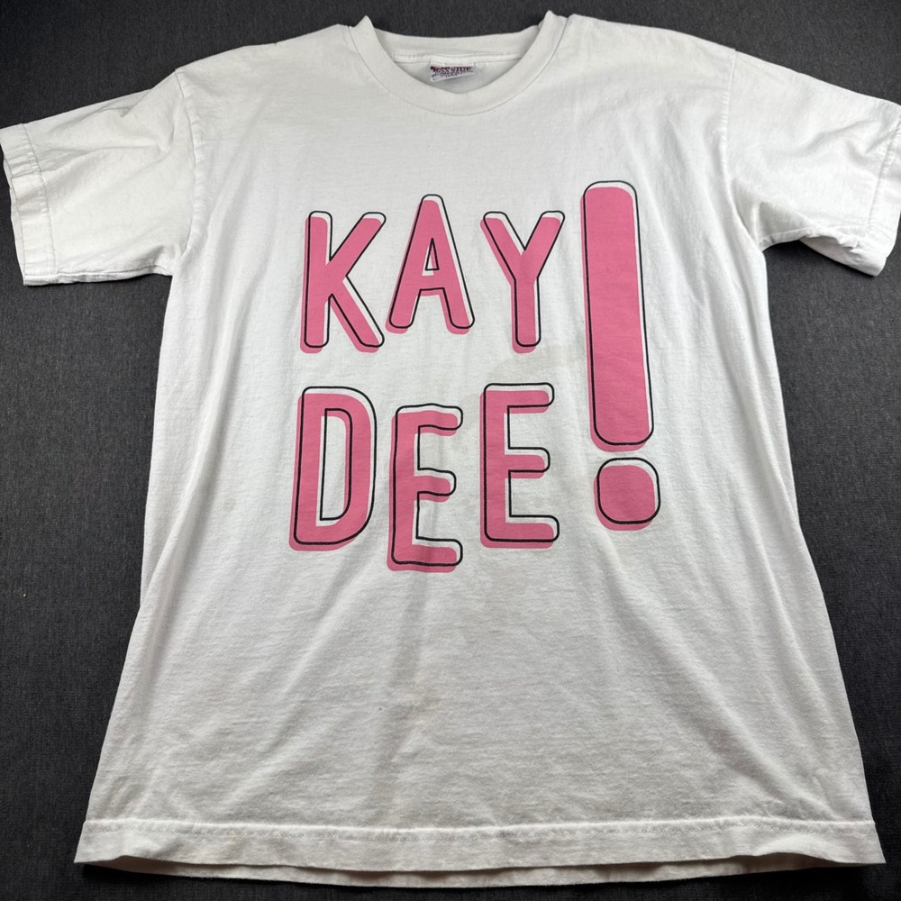 Bayside Heavy Weight Kay Dee Graphic T-Shirt White Pink Large Made in USA